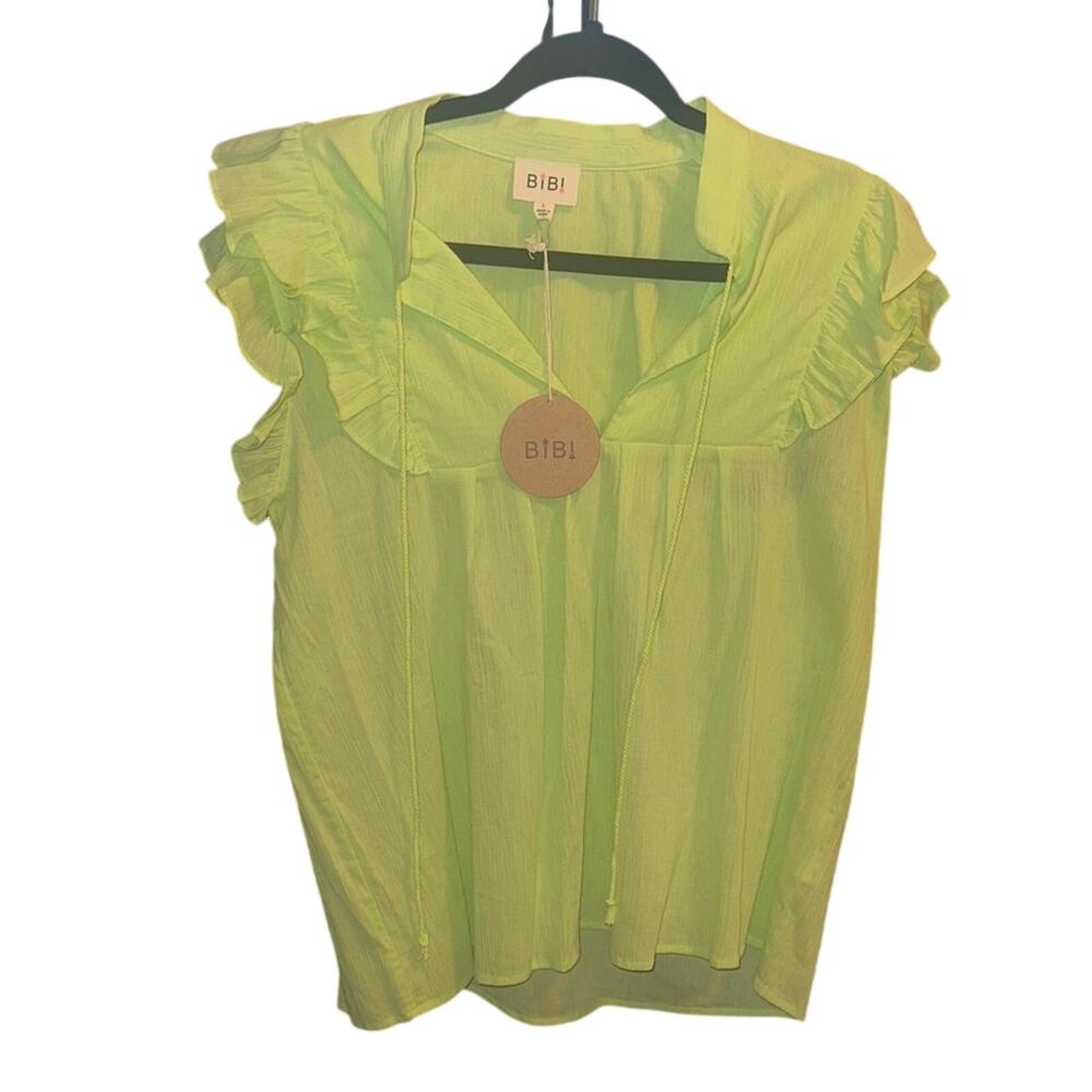 BiBi Neon Green Ruffled Blouse Lg